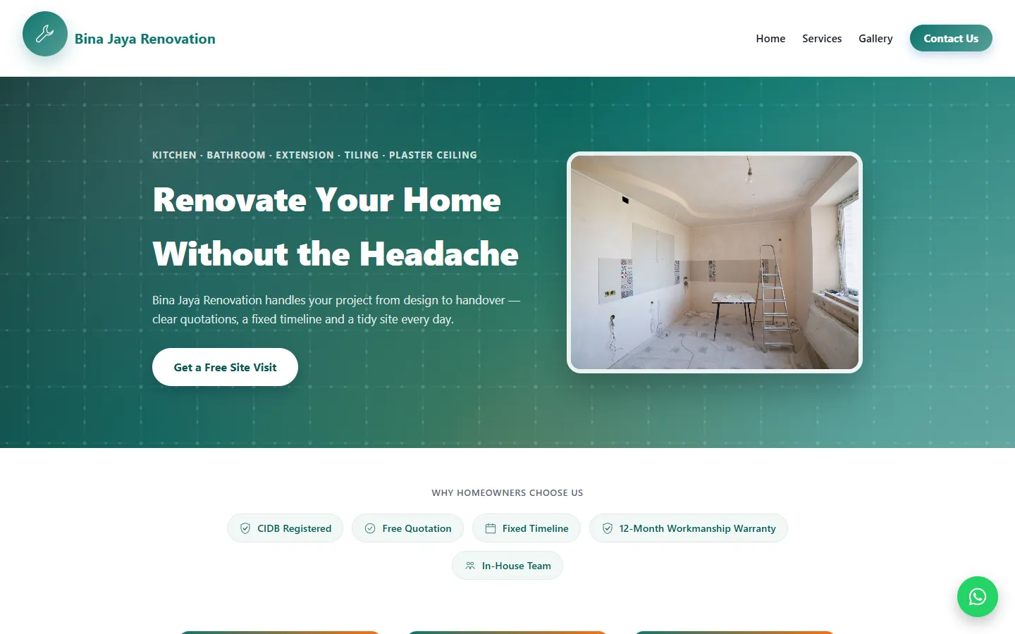 Bina Jaya Renovation homepage on desktop
