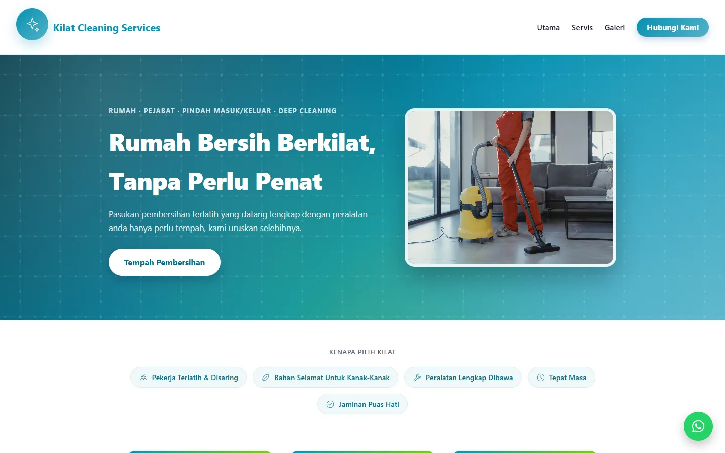 Kilat Cleaning Services homepage on desktop