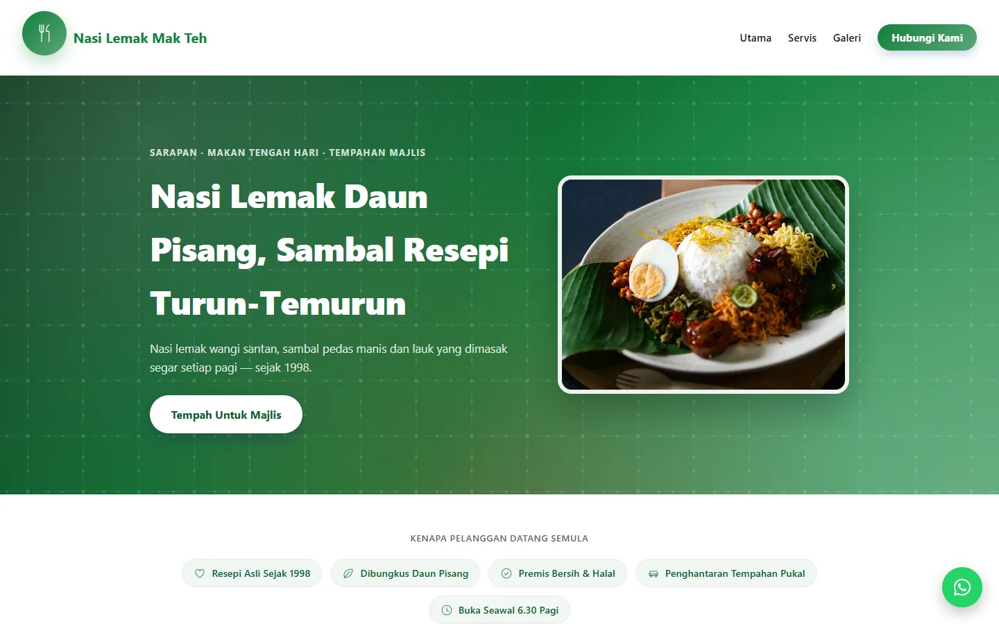 Nasi Lemak Mak Teh homepage on desktop